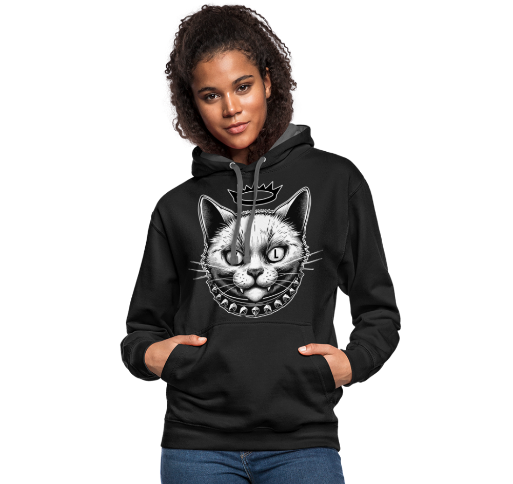 Kitty Leather Contrast Hoodie - black/asphalt