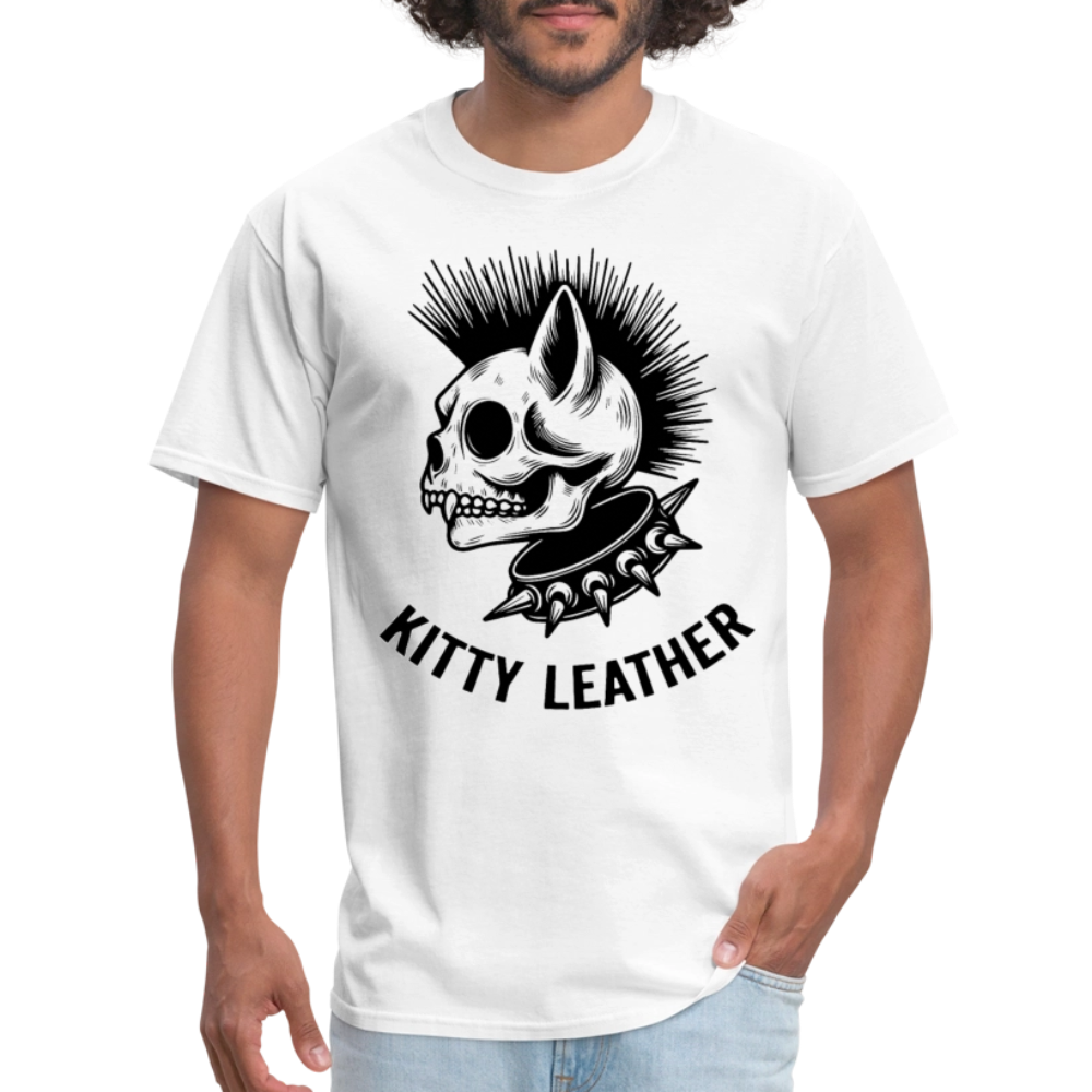 Punk Kitty Leather T-Shirt - white