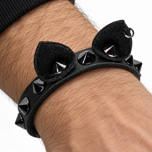 Kitty Ears Leather Bracelet | Handmade Cat Ear Bracelet | Kitty Leather