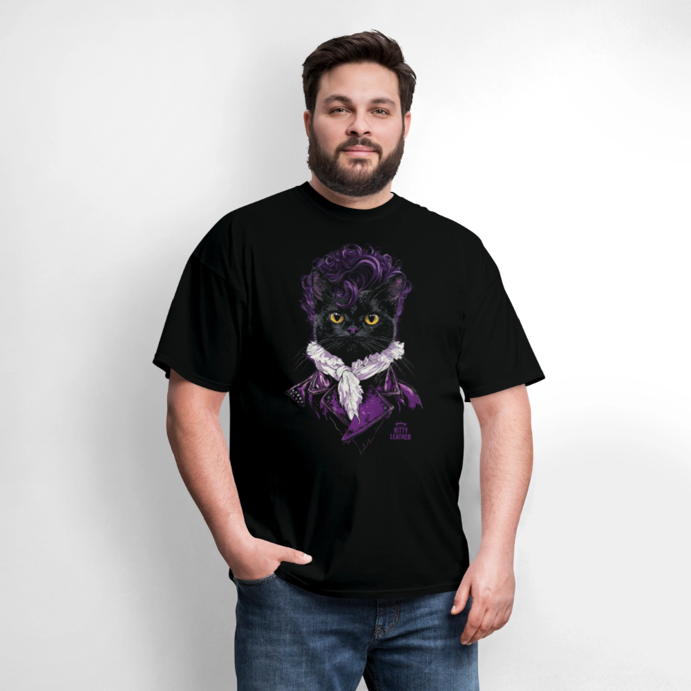 Purr-ince Kitty Leather T-Shirt - black