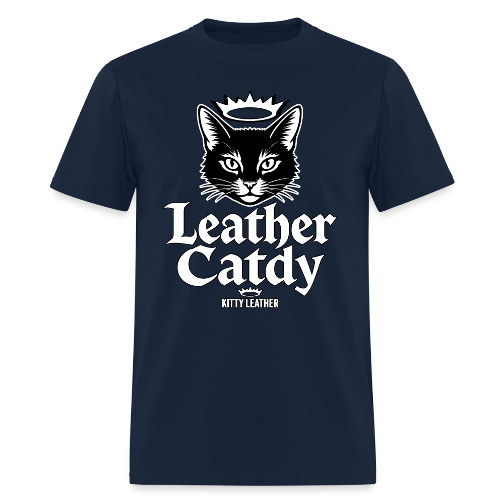 Leather Catdy  Kitty Leather T-Shirt - navy