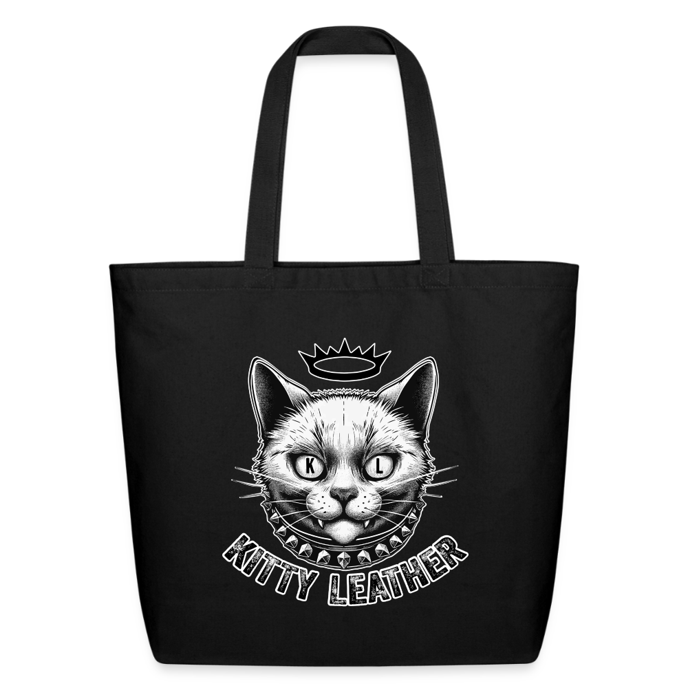 Kitty Cotton Tote Bag | Eco-Friendly Cat Tote | Kitty Leather - black