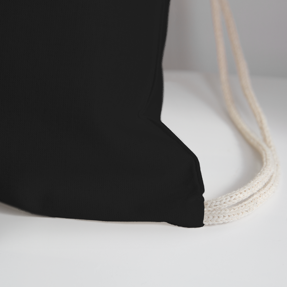 Kitty Leather Cotton Drawstring Bag - Crown Kitty - black