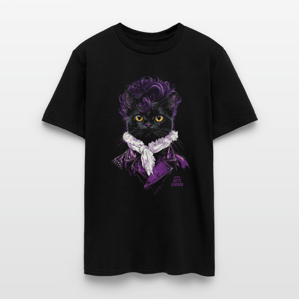 Purr-ince Kitty Leather T-Shirt - black