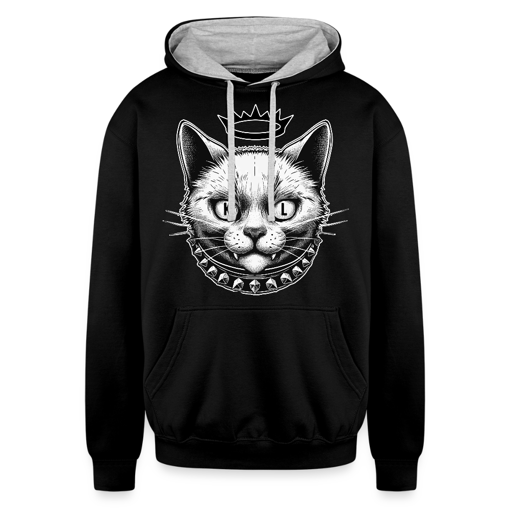 Kitty Leather Contrast Hoodie - black/heather gray