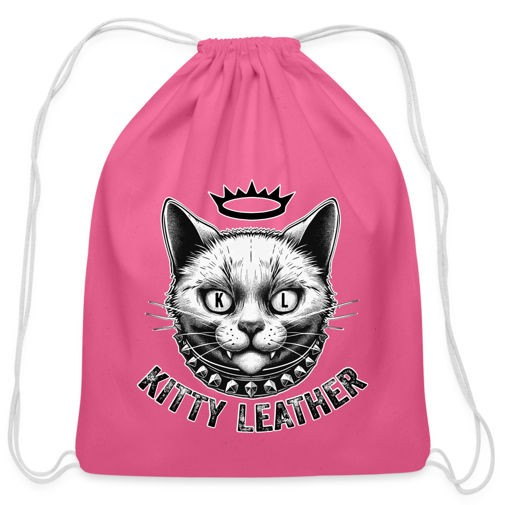 Kitty Leather Cotton Drawstring Bag - Crown Kitty - pink
