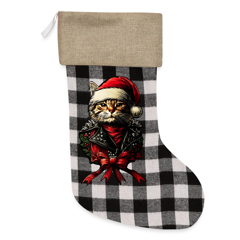 Xmas Kitty Plaid Christmas Stocking - white/black