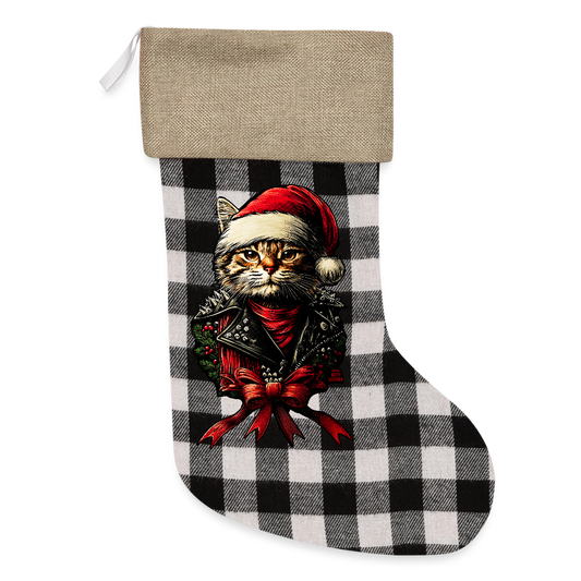 Xmas Kitty Plaid Christmas Stocking - white/black