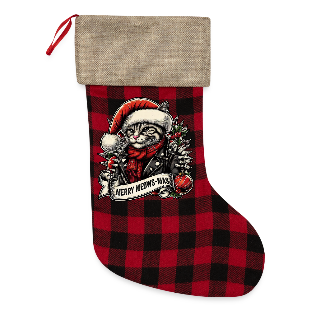 Merry Meows-Mas Plaid Christmas Stocking - red/black