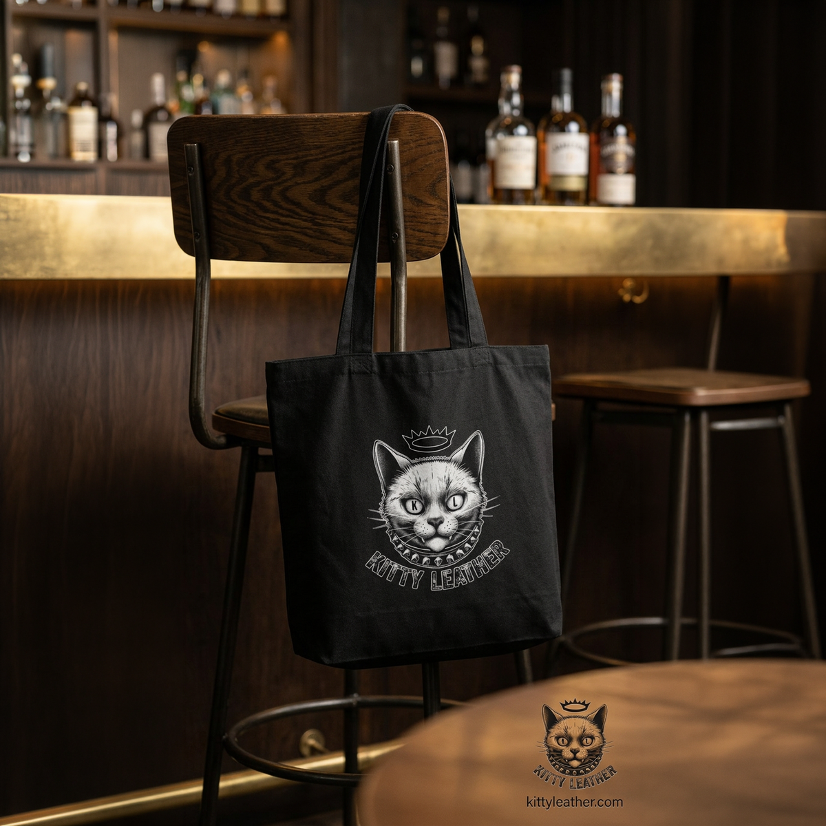 Kitty Leather Zipper Tote Bag | Crown Kitty Zippered Tote | Kitty Leather